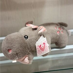 Adorable Gray and Pink Plush Hippo
